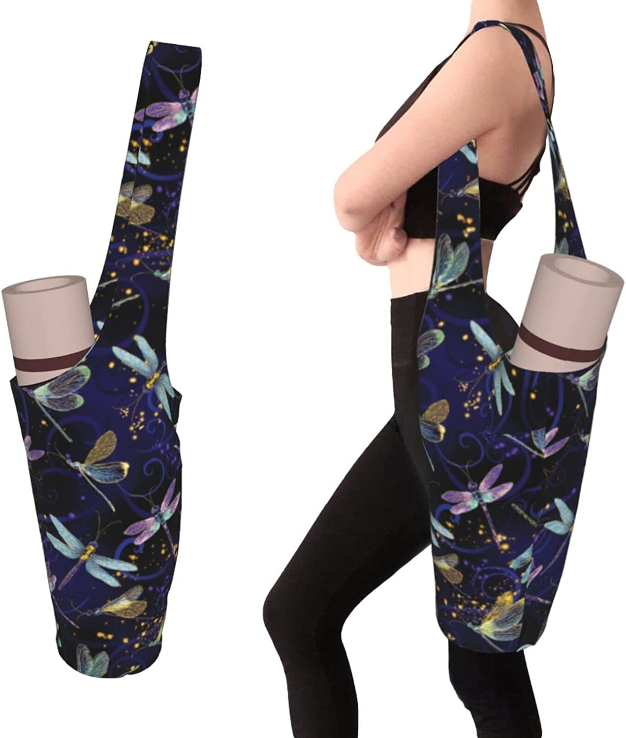 Yoga Mat Bag Dragonfly Dance Long Tote with Pockets for Women Stylish and Practical Carriers Fits Most Size Mats Accessories