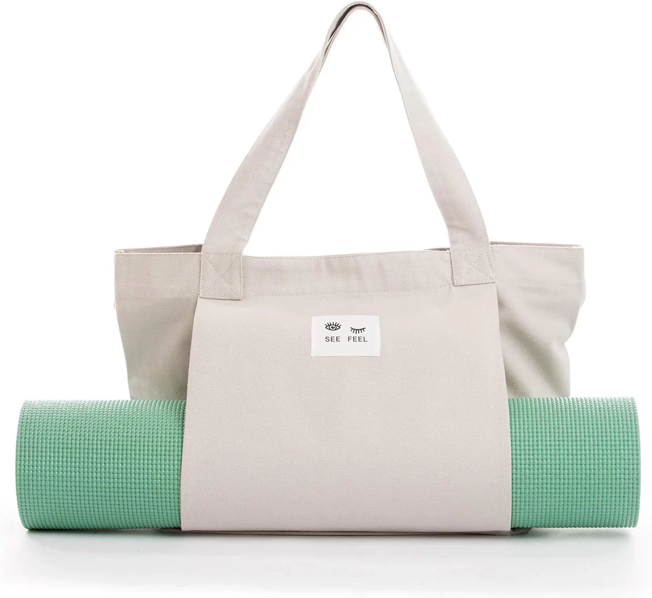 Yoga Pilates Mat Bag Basic Canvas Tote with Mat Carrier Pocket