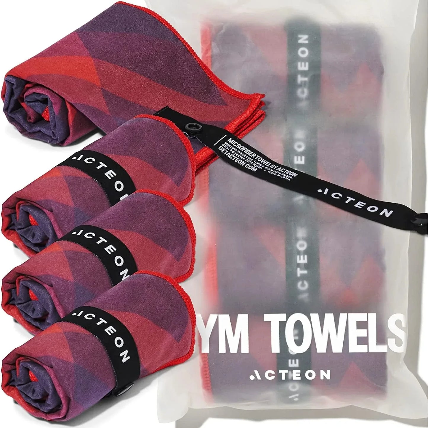 Acteon Quick Dry Microfiber Towel, Silver ION (4-Pack) Odor-Free Gym Workout Towels, Multipurpose Super Absorbent Fast Drying Fiber, Packable Travel Gear for Body Sweat, Sports, Swim, Camping, Beach