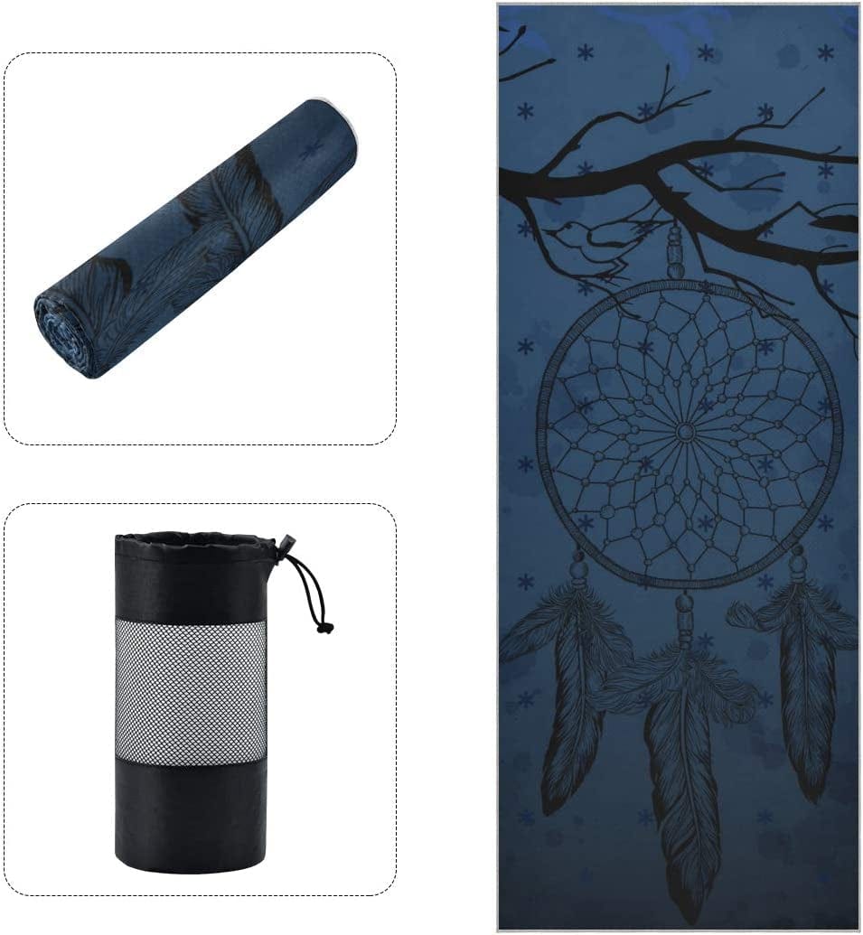 ALAZA Dark Blue Background with Dream Catcher and Birds Yoga Towel Non Slip Soft Sweat Absorbent Mat Towel for Hot Yoga Exercise Pilates 73X27 Inches