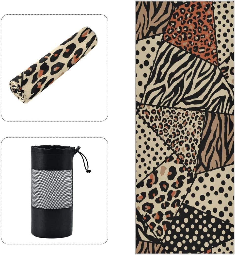ALAZA Leopard Spot Zebra Stripe and Polka Dot Vintage Yoga Towel Non Slip Soft Sweat Absorbent Mat Towel for Hot Yoga Exercise Pilates 73X27 Inches