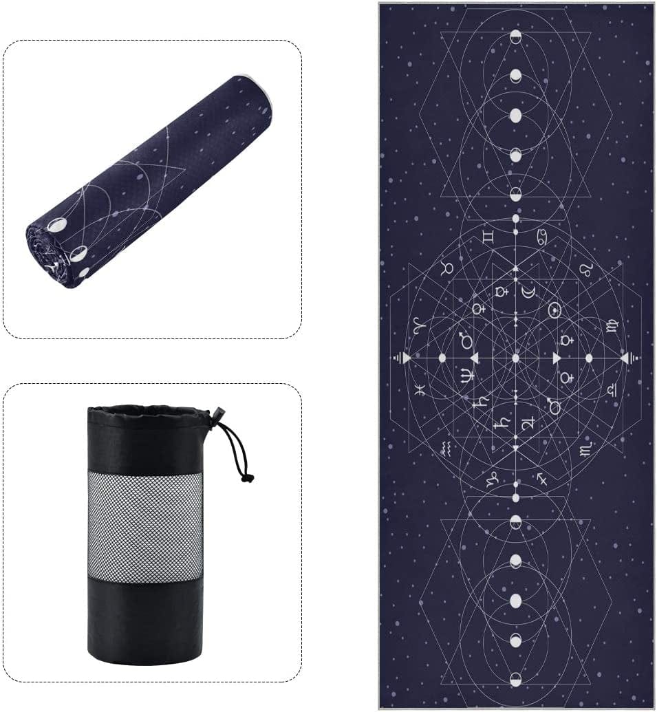 ALAZA Triangles Geometrical Shapes on Dark Background with Moon Phases Yoga Towel Non Slip Soft Sweat Absorbent Mat Towel for Hot Yoga Exercise Pilates 73X27 Inches