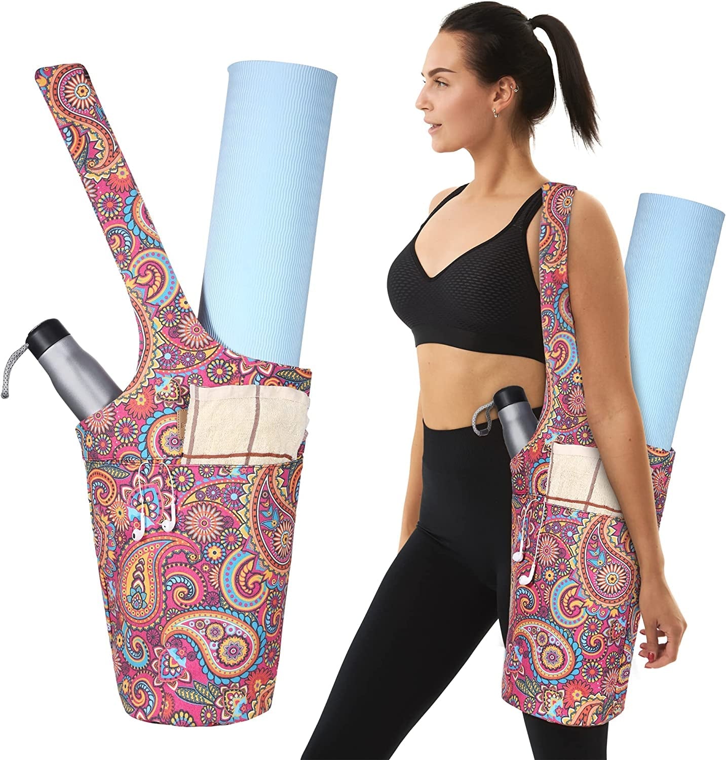 BLOSE Yoga Mat Bags for Women, Men and Kids Yoga Mat Carrier for Exercise with Large Size Pocket and Zipper Yoga Bags and Carriers for Thick Mats, Fits Most Size Yoga Mats