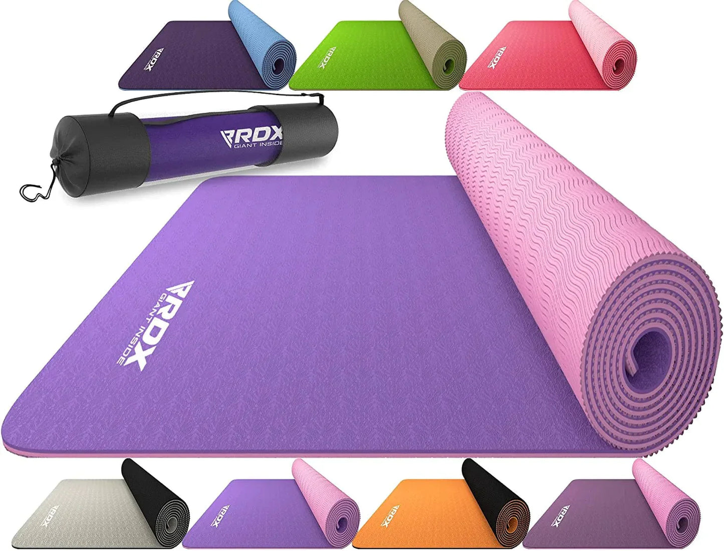 RDX Yoga Mat TPE 6Mm Thick with Straps and Carry Bag, REACH ROHS Certified, Eco Friendly Non Slip Mats for Men Women, Home Gym Fitness Workout Exercise Pilates Aerobic Planks, 183 X 61 X 0.6CM