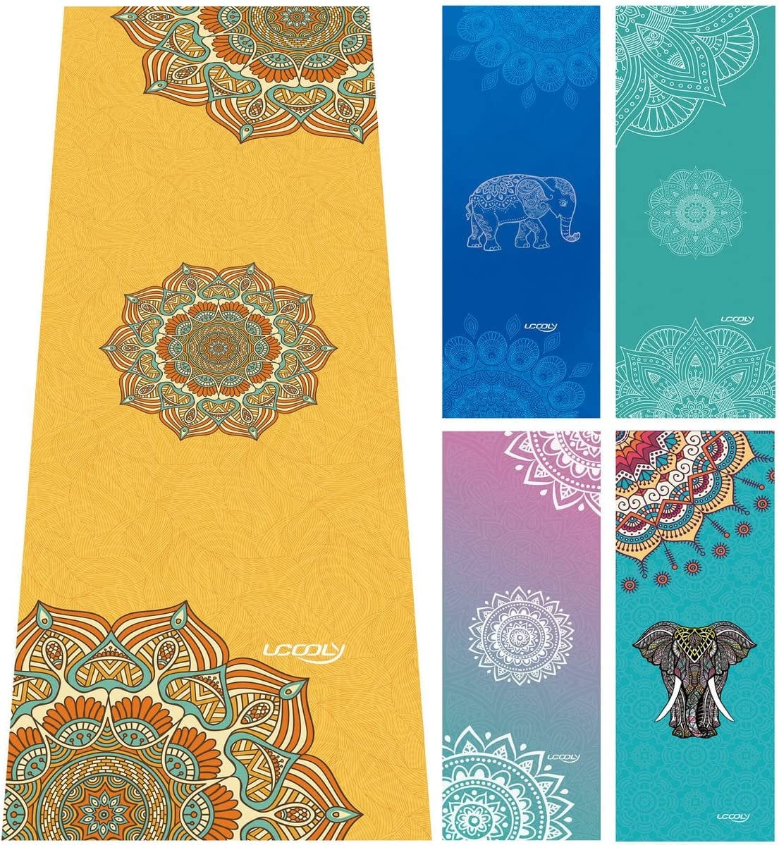 UCOOLY Yoga Towel, Microfiber Mat Towels with Smart Corner Pocket Elastic Loop Design, Non Slip Towel for Hot Yoga