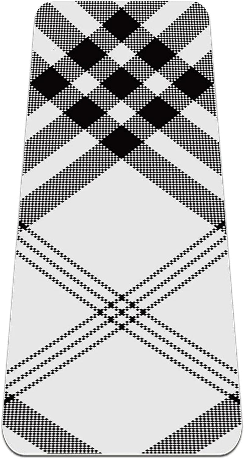 WXVOVXW Yoga Mat 72 X 24 Black White Check Square Texture Eco Friendly Non Slip Fitness Exercise Mat for Pilates and Floor Exercises