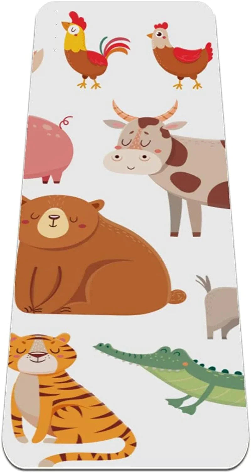 WXVOVXW Yoga Mat 72 X 24 Cartoon Animals Cute Elephant and Lion, Giraffe Eco Friendly Non Slip Fitness Exercise Mat for Pilates and Floor Exercises