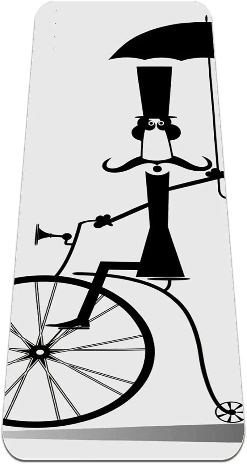 WXVOVXW Yoga Mat 72 X 24 Cartoon Man Rides a Bike Eco Friendly Non Slip Fitness Exercise Mat for Pilates and Floor Exercises