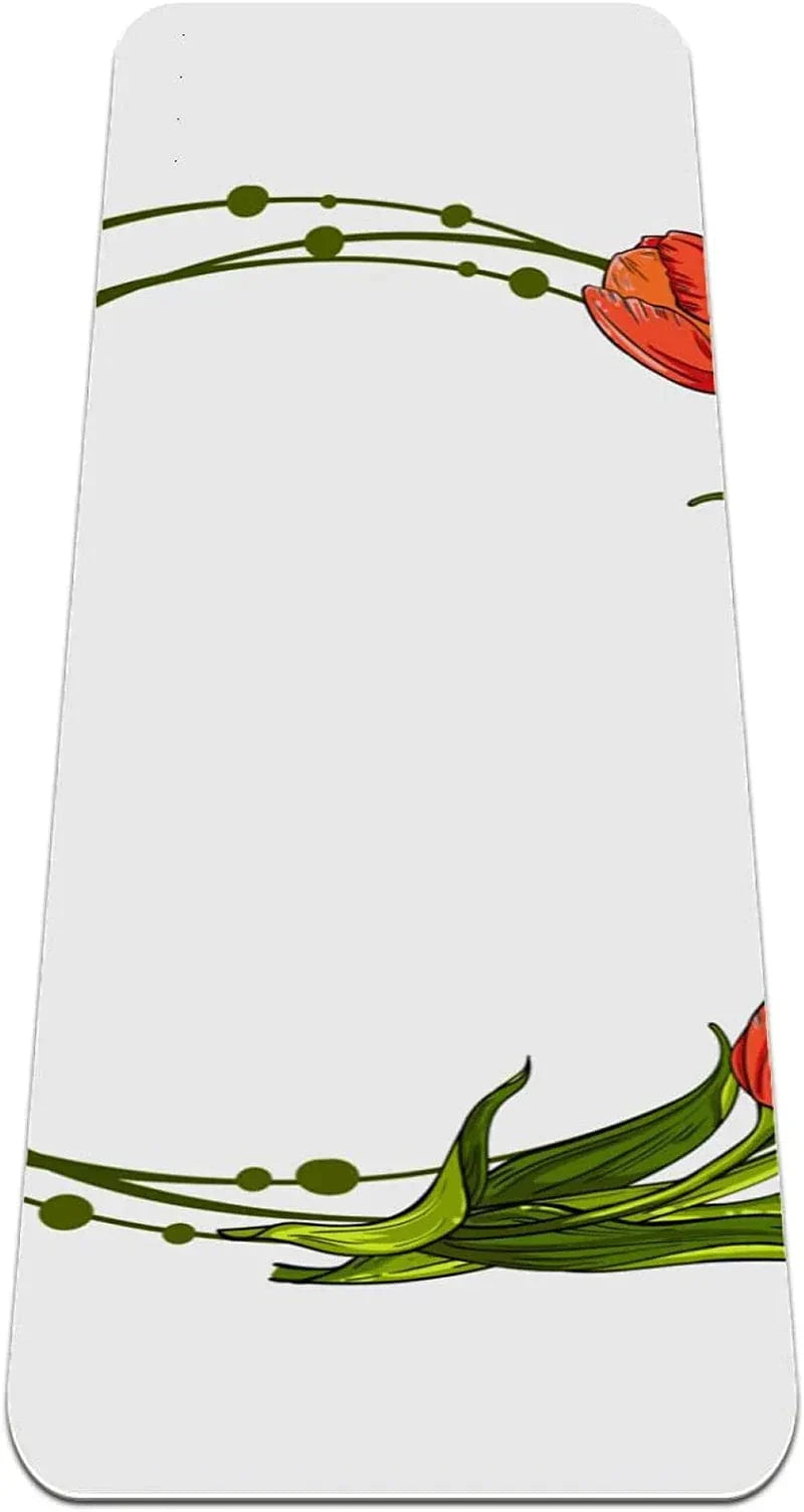 WXVOVXW Yoga Mat 72 X 24 Circle Red Tulips Flowers Eco Friendly Non Slip Fitness Exercise Mat for Pilates and Floor Exercises