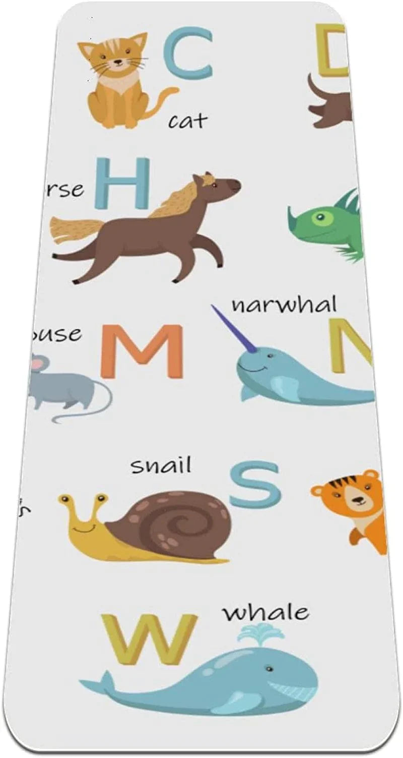 WXVOVXW Yoga Mat 72 X 24 Colorful Zoo Alphabet with Cute Animals Illustration Eco Friendly Non Slip Fitness Exercise Mat for Pilates and Floor Exercises