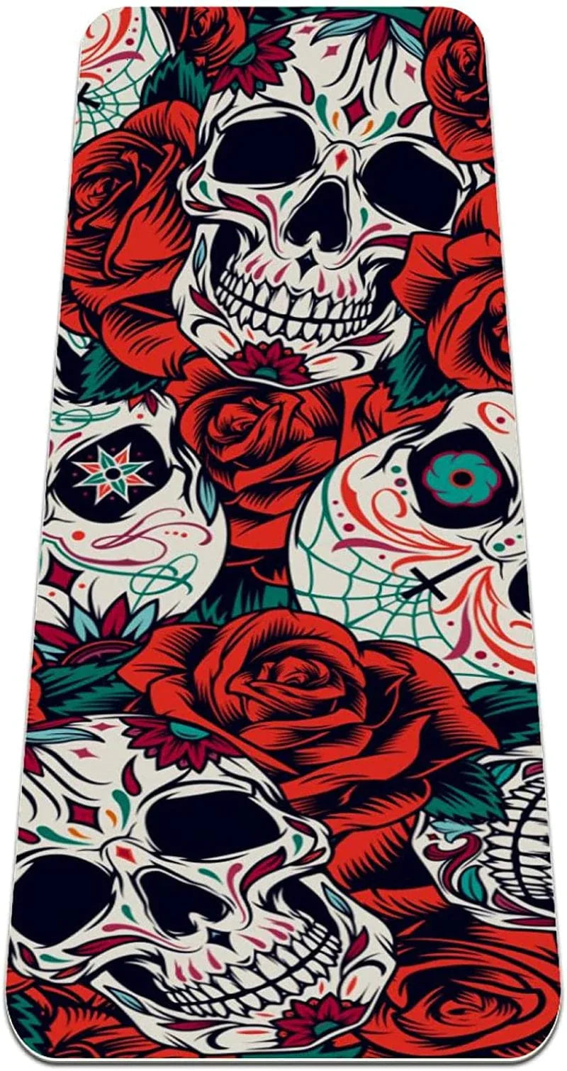 WXVOVXW Yoga Mat 72 X 24 Vintage Day of Dead Pattern with Sugar Skulls and Red Roses Eco Friendly Non Slip Fitness Exercise Mat for Pilates and Floor Exercises
