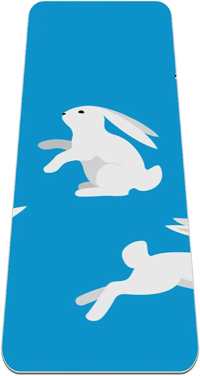 WXVOVXW Yoga Mat 72 X 24 White Rabbits on a Blue Background Eco Friendly Non Slip Fitness Exercise Mat for Pilates and Floor Exercises