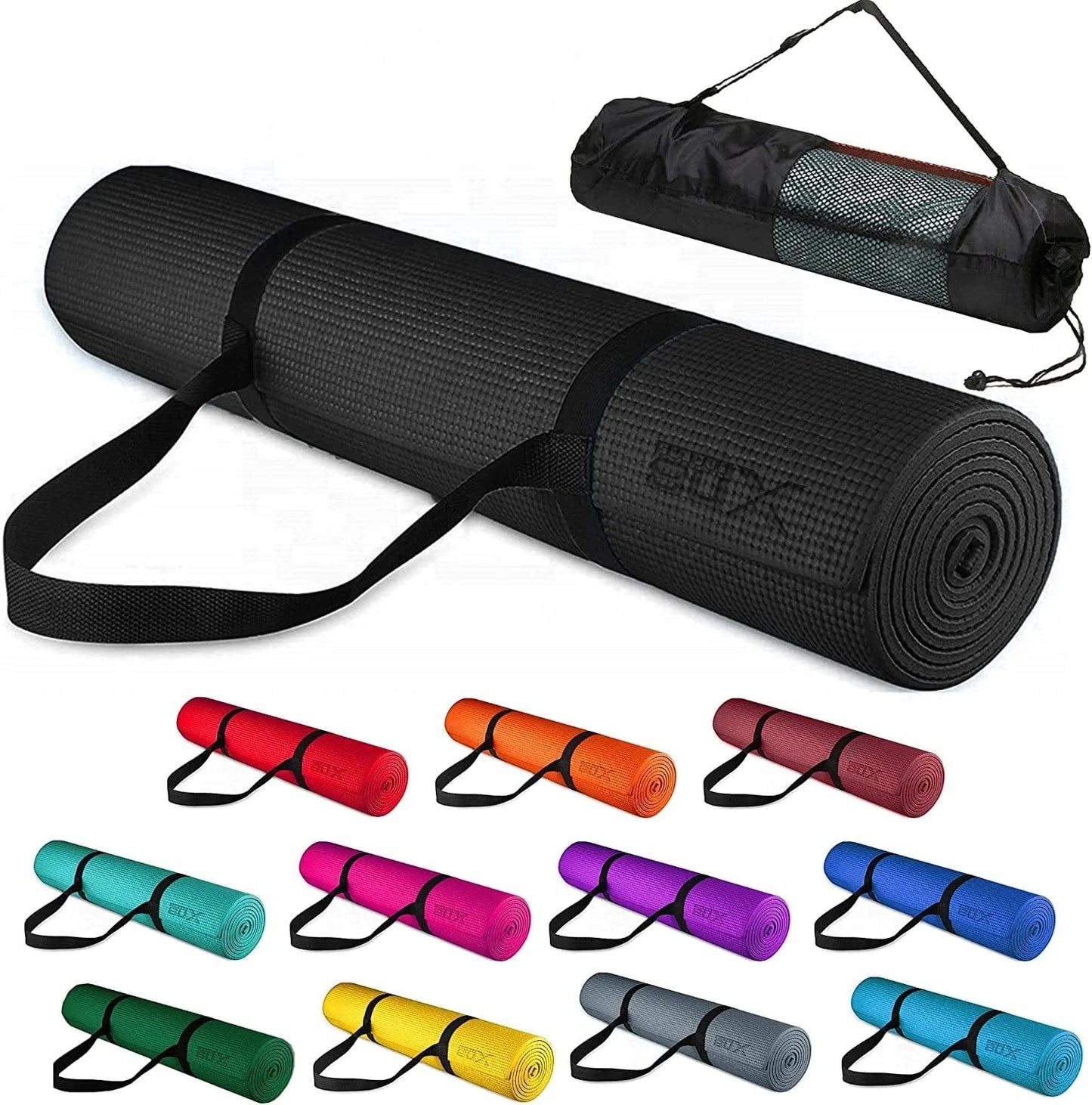 XN8 Yoga Mat 1/4 Inch (6Mm) Extra Thick High Density with Carry Strap Bag PVC Workout Mat for Women and Men Non Slip Exercise Mats for Home Workout Fitness Pilates Gym Outdoor and Floor Exercise