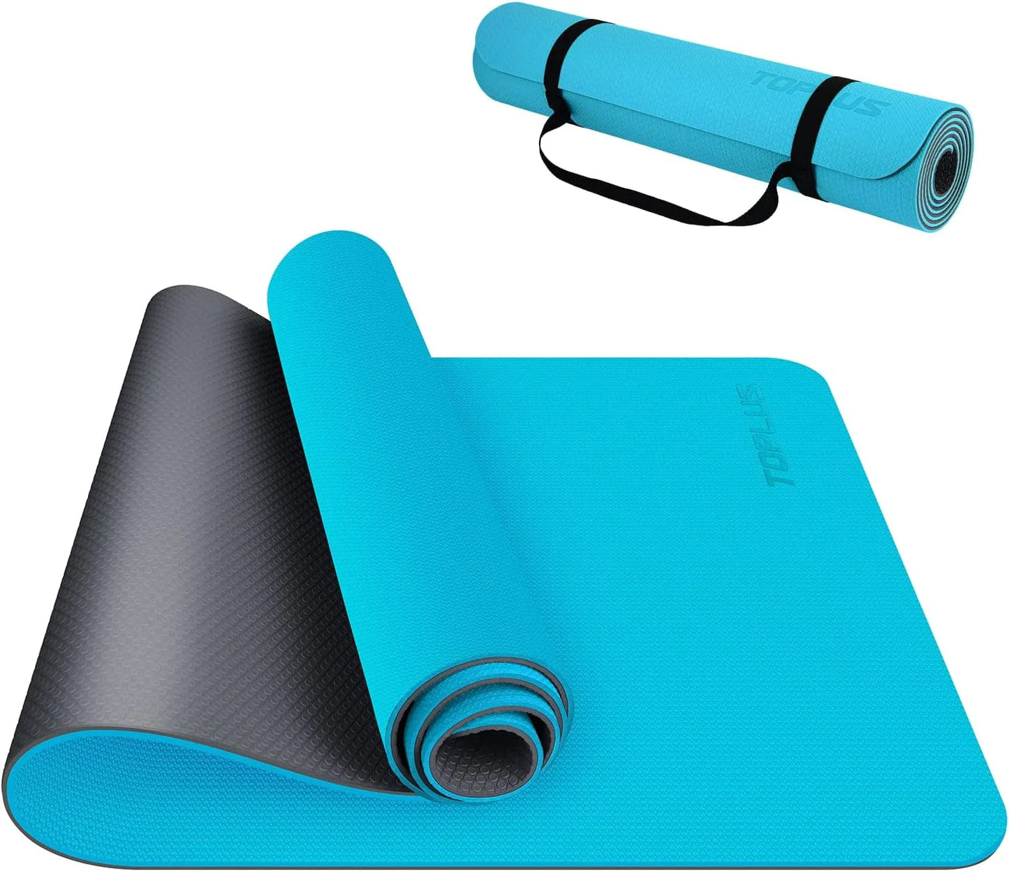Yoga Mat, 1/4 Inch Thick Yoga Mat Double-Sided Non Slip Eco Friendly Fitness Exercise Mat with Strap Professional TPE Yoga Mats for Women Men, Workout Mat for Yoga, Pilates and Floor Exercises
