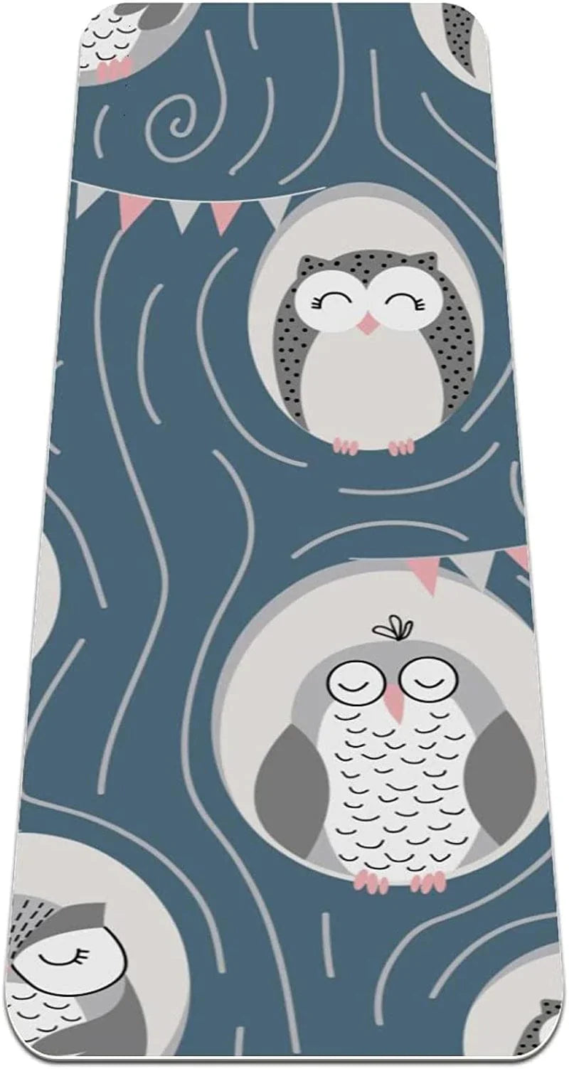 Yoga Mat 72 X 24 Pattern with Owls Sleeping in Their Burrows Eco Friendly Non Slip Fitness Exercise Mat for Pilates and Floor Exercises