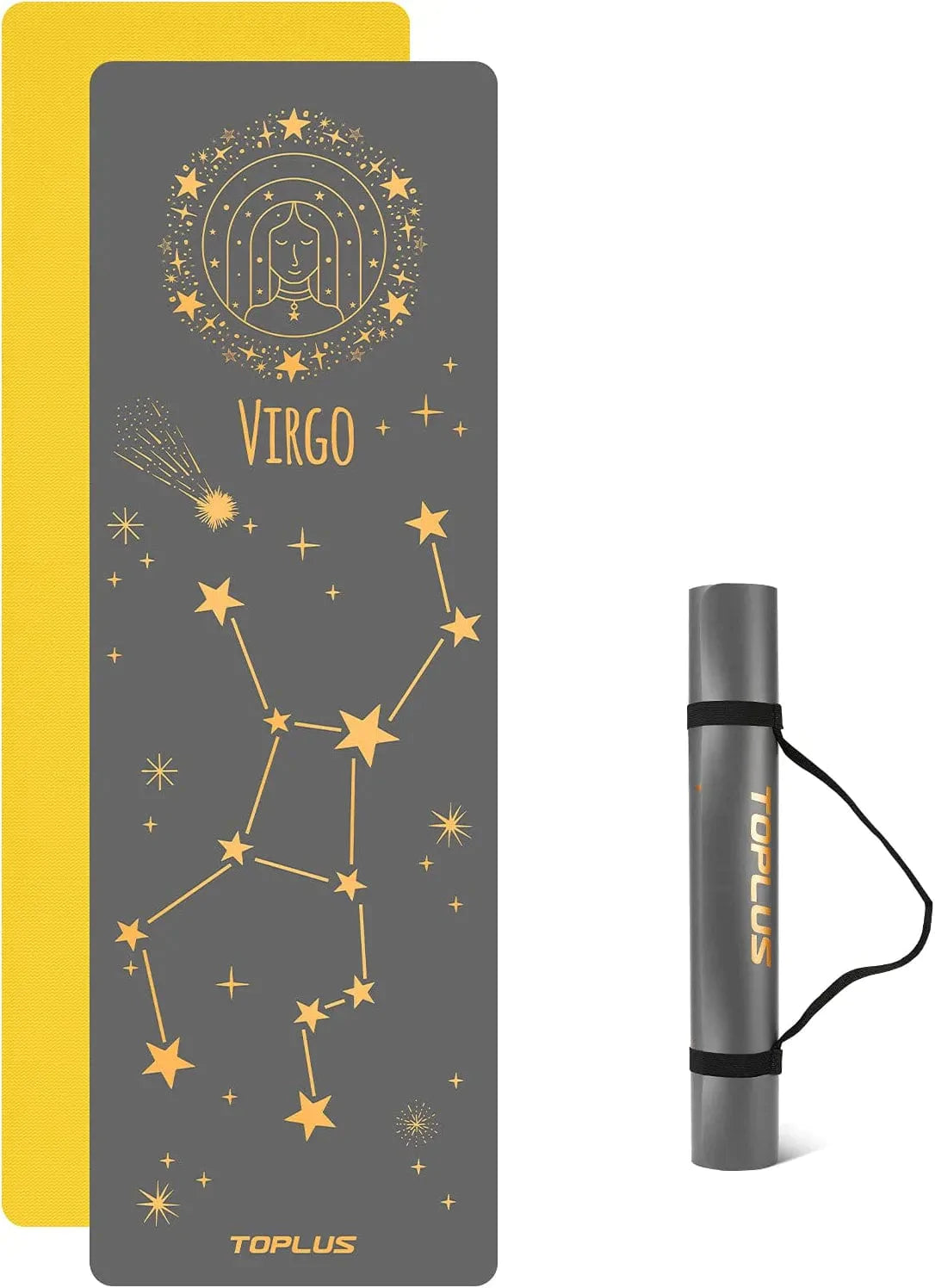 Yoga Mat Non Slip Exercise & Pilates Mat, Yoga Fitness Mat with Asana Line, TPE Gymnastics Mat with Carry Handle Strap