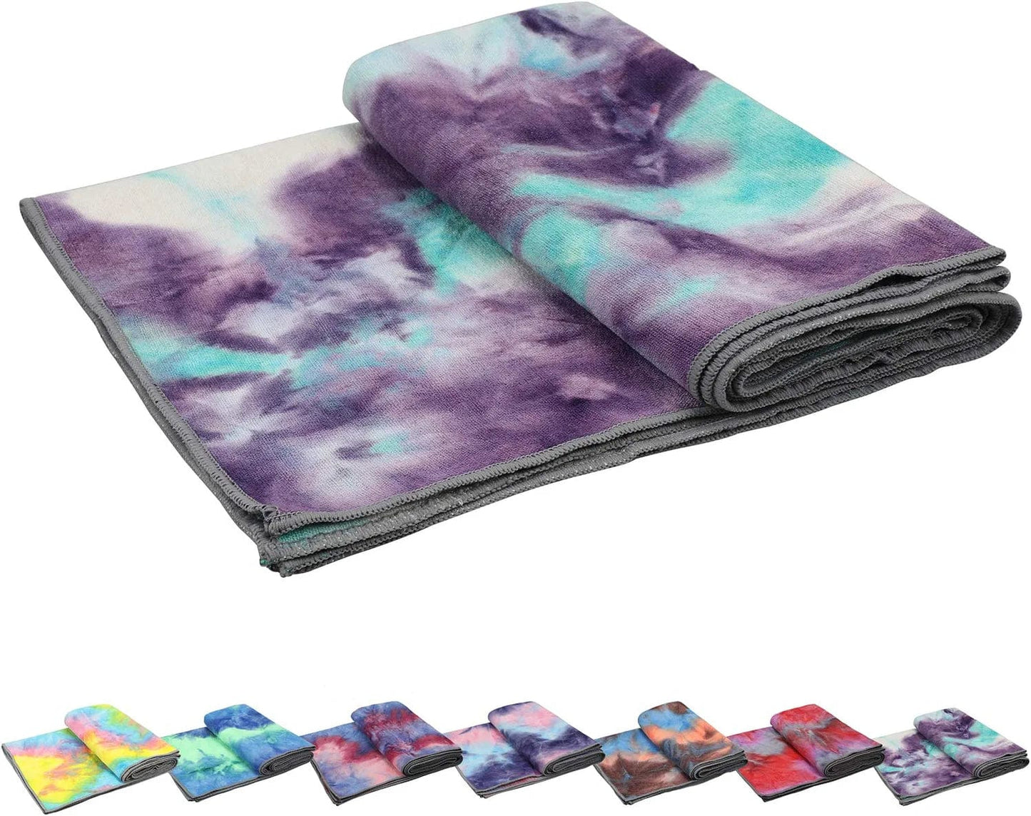 Yoga Towels , Non Slip Hot Yoga Towel Skidless Waffle Texture, 100% Absorbent Odorless Microfiber Yoga Blanket, Standard Sized 24 Inchx72 Inch Mat Towel,For Hot Yoga, Bikram, Pilates (Green & Pink)1