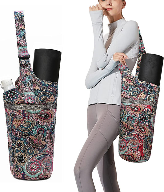 Qlckyed Yoga Mat Bag Adjustable Shoulder Strap with Large Size Pocket and Zipper Pocket,Yoga Mat Carrier with Fixed Buckle Fits Most Size Mats