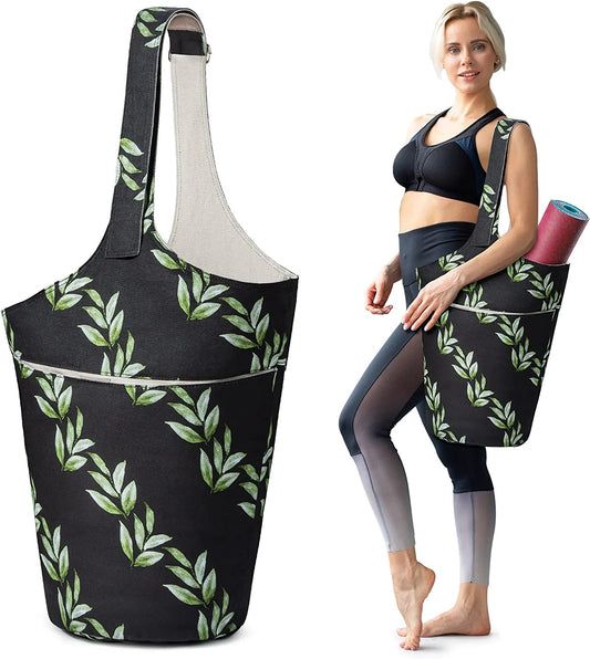 Sweatcessful Yoga Mat Bag - Fits All Your Essentials - Large Tote with Pockets - Wide Adjustable Handle - Fits Most Size Mats