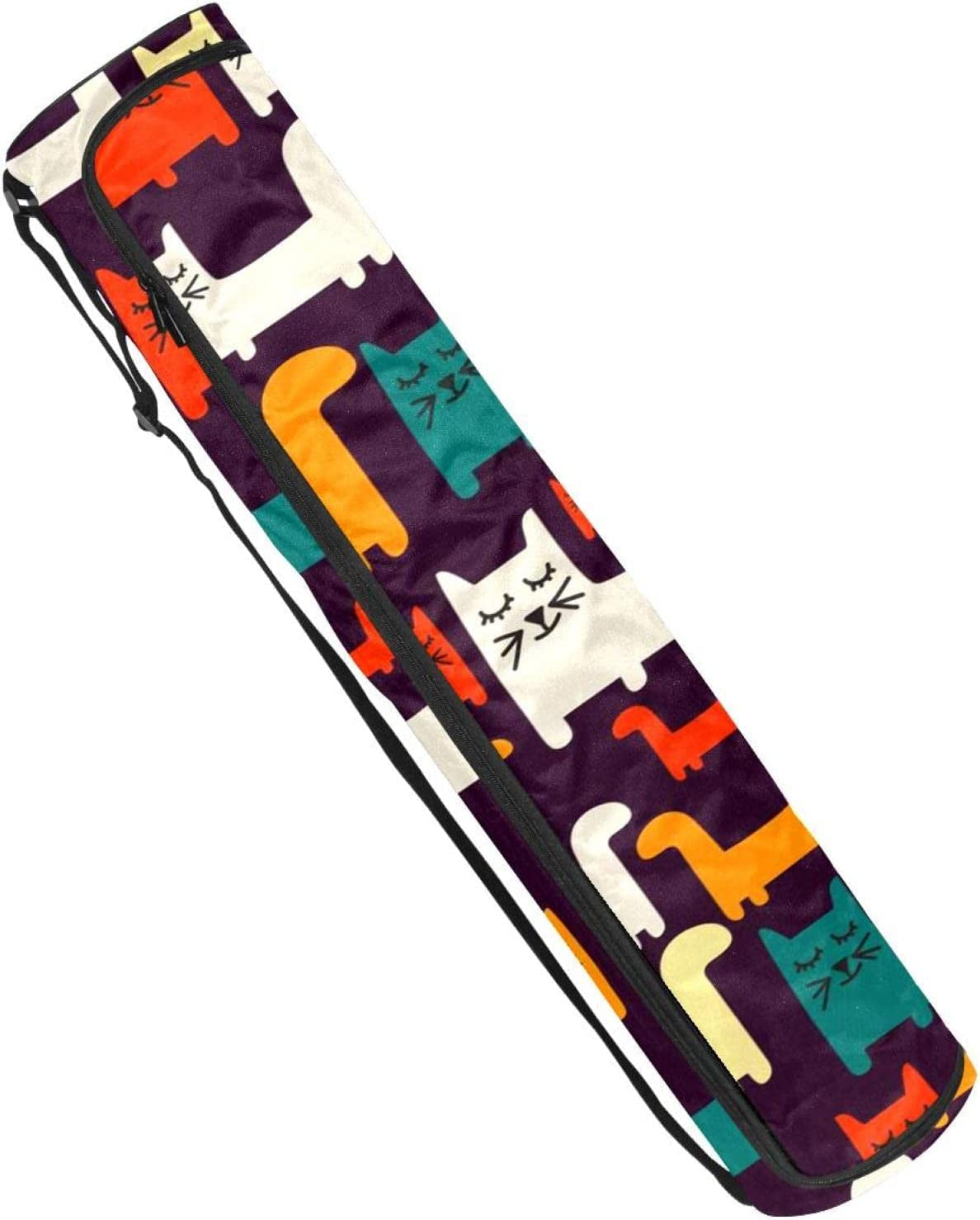 Yoga Mat Bag with Adjustable Shoulder Strap Full-Zip Yoga Mat Carry Bag for Women Colorful Cats