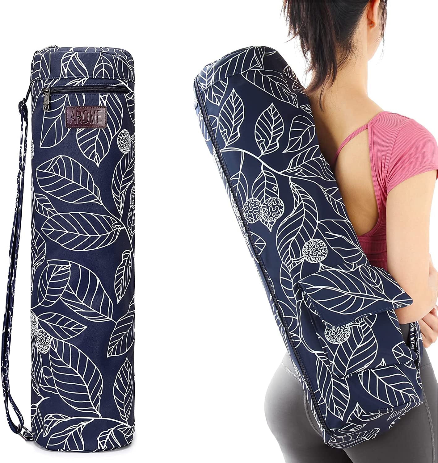 Yoga Mat Bag, AROME Waterproof Yoga Bag Mat Carrier Exercise Yoga Carrying Bag for Women Men, Full-Zip Yoga Gym Bag with 2 Multi-Functional Pockets and Adjustable Strap for 1/4” 1/3” 2/5” Thick Yoga Mat
