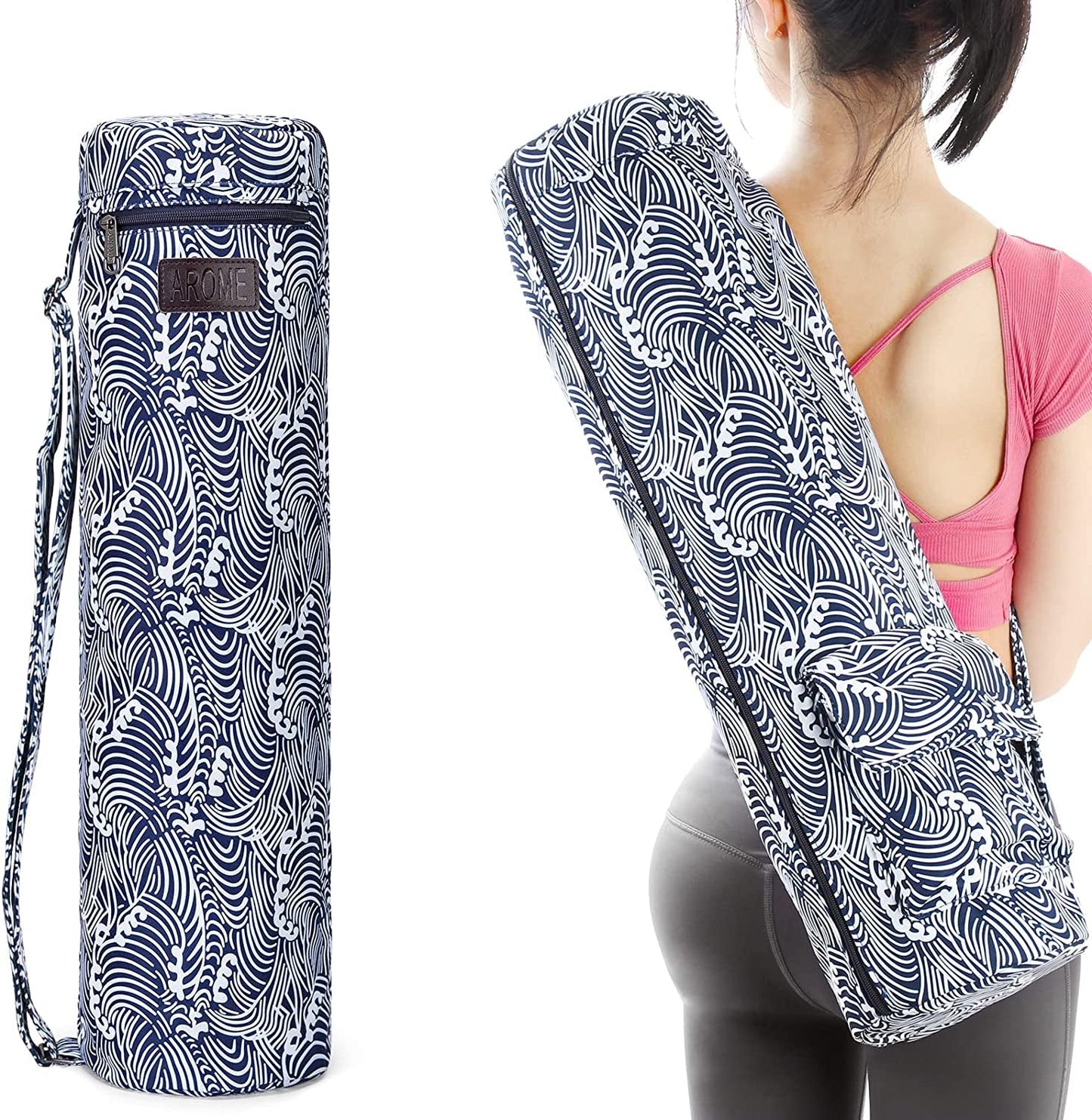 Yoga Mat Bag, AROME Waterproof Yoga Bag Mat Carrier Exercise Yoga Carrying Bag for Women Men, Full-Zip Yoga Gym Bag with 2 Multi-Functional Pockets and Adjustable Strap for 1/4” 1/3” 2/5” Thick Yoga Mat
