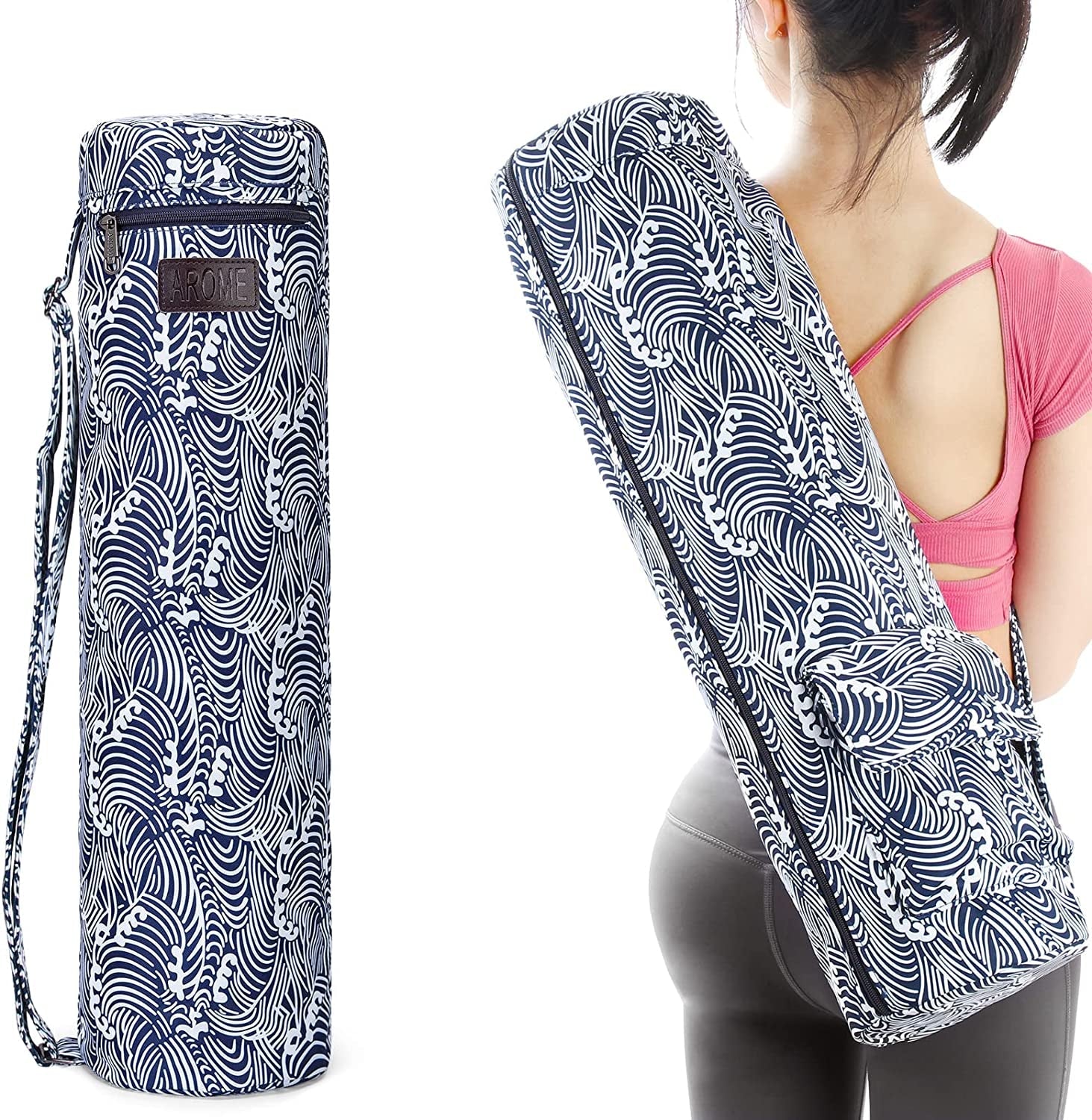 Yoga Mat Bag, AROME Waterproof Yoga Bag Mat Carrier Exercise Yoga Carrying Bag for Women Men, Full-Zip Yoga Gym Bag with 2 Multi-Functional Pockets and Adjustable Strap for 1/4” 1/3” 2/5” Thick Yoga Mat