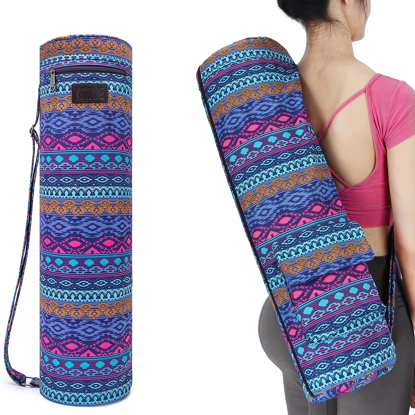 Yoga Mat Bag, AROME Waterproof Yoga Bag Mat Carrier Exercise Yoga Carrying Bag for Women Men, Full-Zip Yoga Gym Bag with 2 Multi-Functional Pockets and Adjustable Strap for 1/4” 1/3” 2/5” Thick Yoga Mat