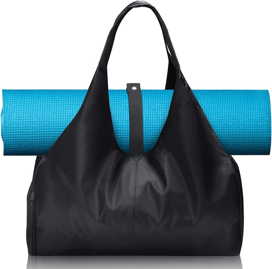 Reginary Yoga Mat Bag Large Yoga Tote with Yoga Mat Carrier Lightweight Gym Bag Multi Functional Pocket Carryall Shoulder Bag for Office, Workout, Pilates, Travel, Beach, Black