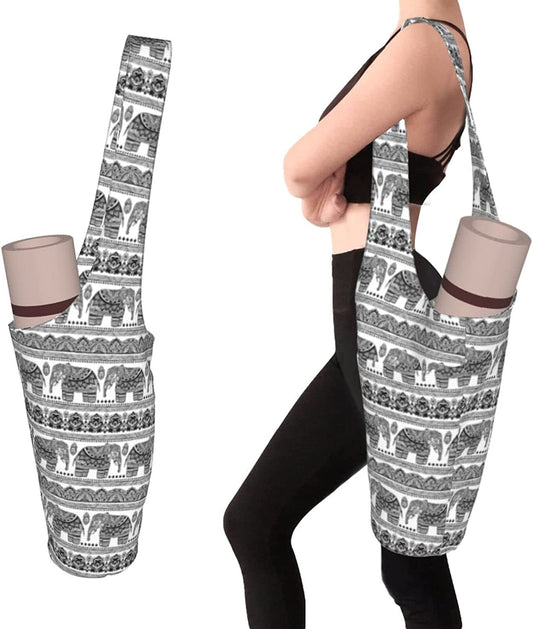 Yuwznsx Yoga Mat Bag Spotted Dog Black and White Long Tote with Pockets for Women Stylish and Practical Carriers Fits Most Size Mats Accessories