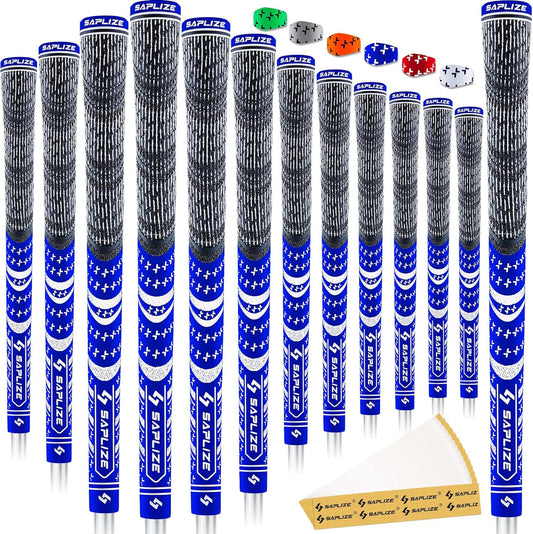 SAPLIZE Cross Corded Golf Grips 13 Pack, Low Taper Design, Choose from 13 Grips with 15 Tapes or 13 Grips with All Kits, 3 Sizes 6 Colors Options, Multi-Compound Hybrid Golf Club Grips, CL03 Series