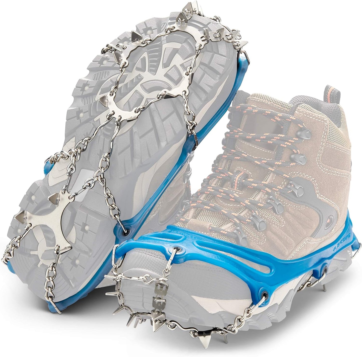Yaktrax Ascent Anti-Slip Crampons: Aggressive Ice & Snow Traction Device, 16 Stainless-Steel Spikes, Perfect for Hiking, Fishing, Walking, Climbing, Mountaineering, For Men, Women, and Youth, (1 Pair)