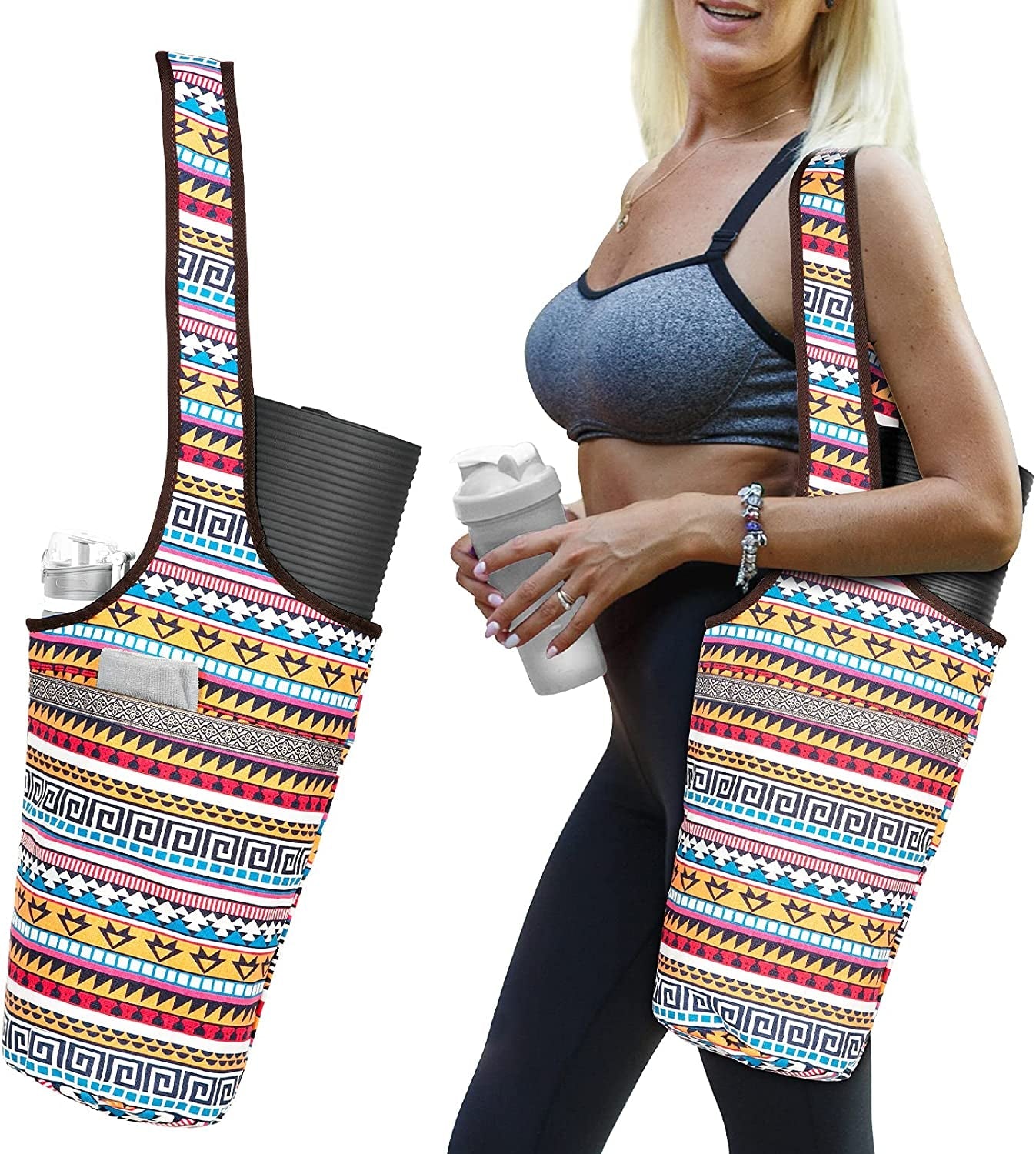 SARHLIO Yoga Mat Bag with Large Size Open Pocket and inside Zipper Pocket Yoga Mat Carrier Bag Fit Most Size Mats Yoga Bag for Women Men Easy Access Lightweight Comfortable Shoulder Strap