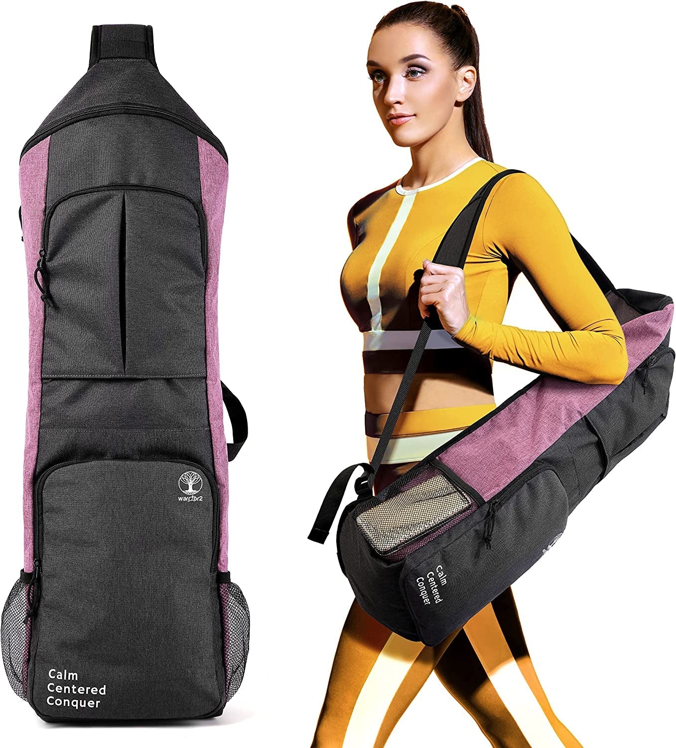 WARRIOR2 Yoga Mat Holder Carrier, Yoga Backpack Fits 1/2 Inch Thick Mat, Large Pockets & Waterbottle Holders | Full Zip Yoga Mat Carrying Bag for Women Men Gym Sport Travel Bike Yogaaccessories