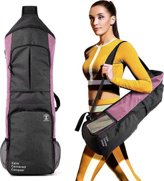 WARRIOR2 Yoga Mat Holder Carrier, Yoga Backpack Fits 1/2 Inch Thick Mat, Large Pockets & Waterbottle Holders | Full Zip Yoga Mat Carrying Bag for Women Men Gym Sport Travel Bike Yogaaccessories