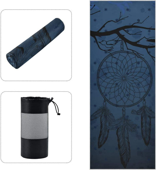 ALAZA Dark Blue Background with Dream Catcher and Birds Yoga Towel Non Slip Soft Sweat Absorbent Mat Towel for Hot Yoga Exercise Pilates 73X27 Inches