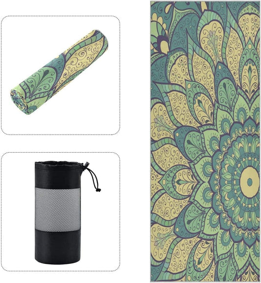 ALAZA Retro Mandala Floral Yoga Towel Non Slip Soft Sweat Absorbent Mat Towel for Hot Yoga Exercise Pilates 73X27 Inches