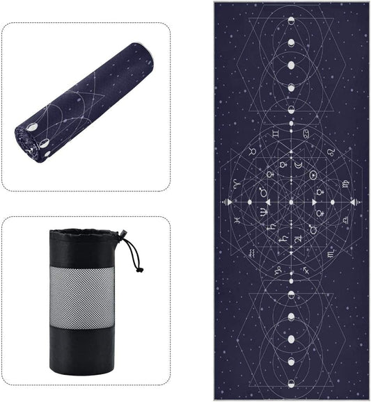 ALAZA Triangles Geometrical Shapes on Dark Background with Moon Phases Yoga Towel Non Slip Soft Sweat Absorbent Mat Towel for Hot Yoga Exercise Pilates 73X27 Inches