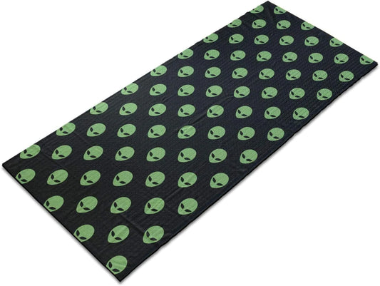 Ambesonne Alien Yoga Mat Towel, Supernatural Martiansal Beings from Other Planets Head of an Alien, Non-Slip Sweat Absorbent Yoga Pilates Workout Pad Cover, 25" X 70", Fern Green Black