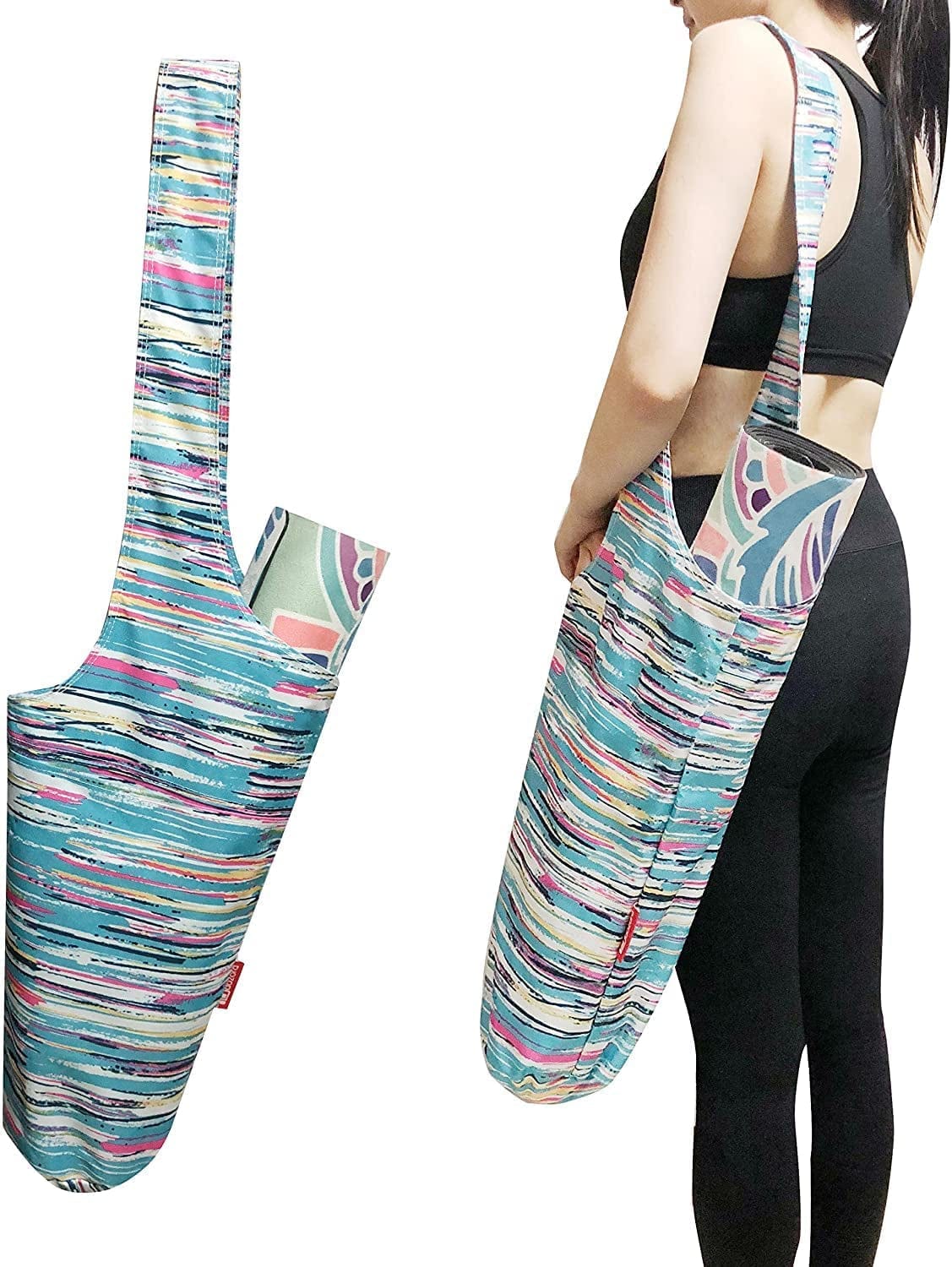 Aozora Yoga Mat Bag | Yoga Mat Tote Sling Carrier with Large Side Pocket & Zipper Pocket | Fits Most Size Mats