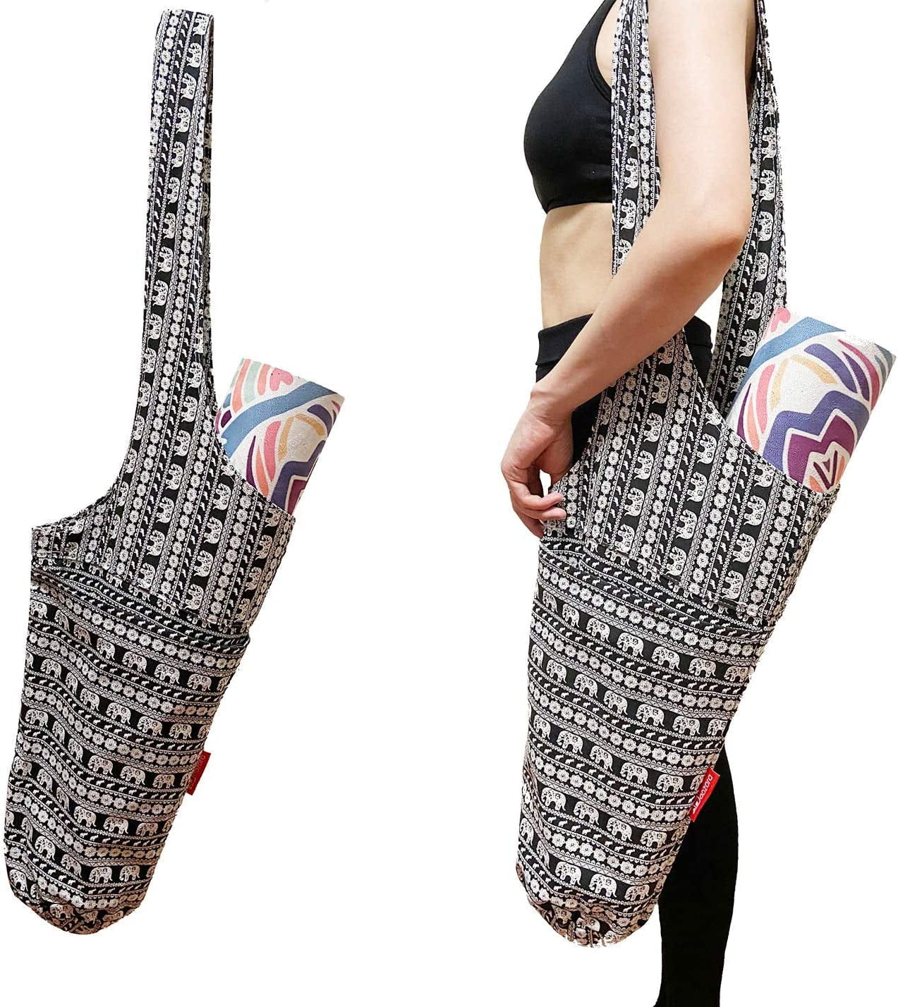 Aozora Yoga Mat Bag | Yoga Mat Tote Sling Carrier with Large Side Pocket & Zipper Pocket | Fits Most Size Mats