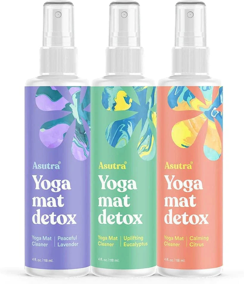 ASUTRA Organic Yoga Mat Cleaner Bundle Pack, 4 Fl Oz (Pack of 3) | Works for All Mats & No Slippery Residue | Restores and Refreshes Yoga Mats and Props | Citrus, Eucalyptus, and Lavender | Deep-Cleansing Natural Cleaner for Fitness Gear & Gym Equipment