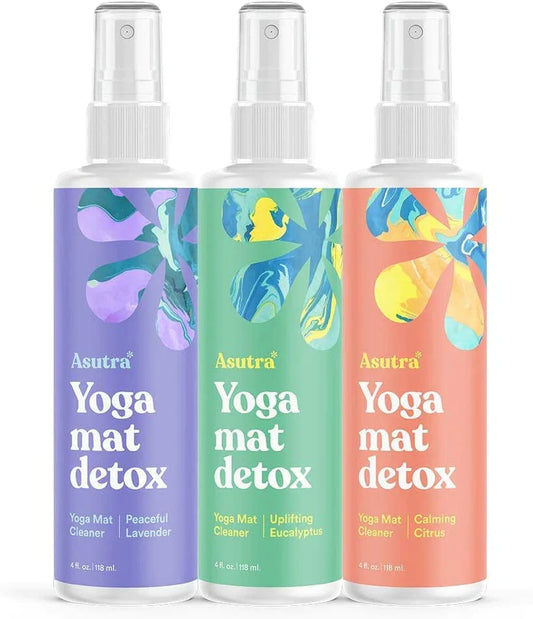 ASUTRA Organic Yoga Mat Cleaner Bundle Pack, 4 Fl Oz (Pack of 3) | Works for All Mats & No Slippery Residue | Restores and Refreshes Yoga Mats and Props | Citrus, Eucalyptus, and Lavender | Deep-Cleansing Natural Cleaner for Fitness Gear & Gym Equipment