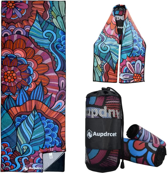 Aupdrcet 2-Pack Microfiber Yoga Mat Towel Combo Cover Pockets ,Quick Drying Non Slip for Hot Yoga Pilates Gym Bikram Yoga Towel Set (73''X24.8'', 39.4''X11.8'') (Purple)