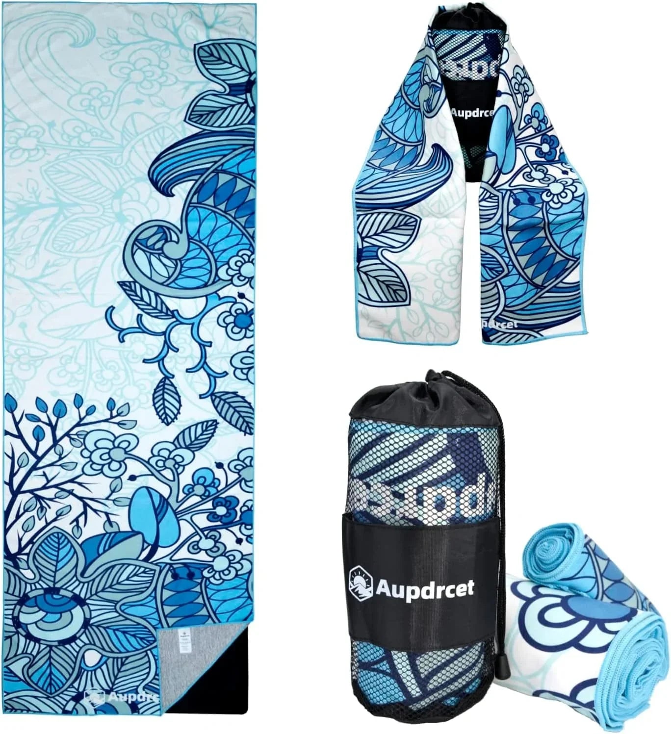 Aupdrcet 2-Pack Microfiber Yoga Mat Towel Combo Cover Pockets ,Quick Drying Non Slip for Hot Yoga Pilates Gym Bikram Yoga Towel Set (73''X24.8'', 39.4''X11.8'') (Purple)