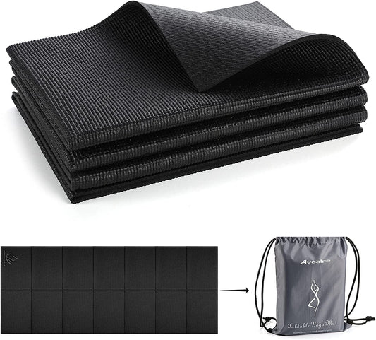 Avoalre Travel Yoga Mat 1/4Inch Thick Foldable Non Slip Exercise Mat Portable Eco Friendly Anti-Tear Fitnessmat with Carry Bag for Outdoor Yoga, Pilates Gym and Floor Workouts