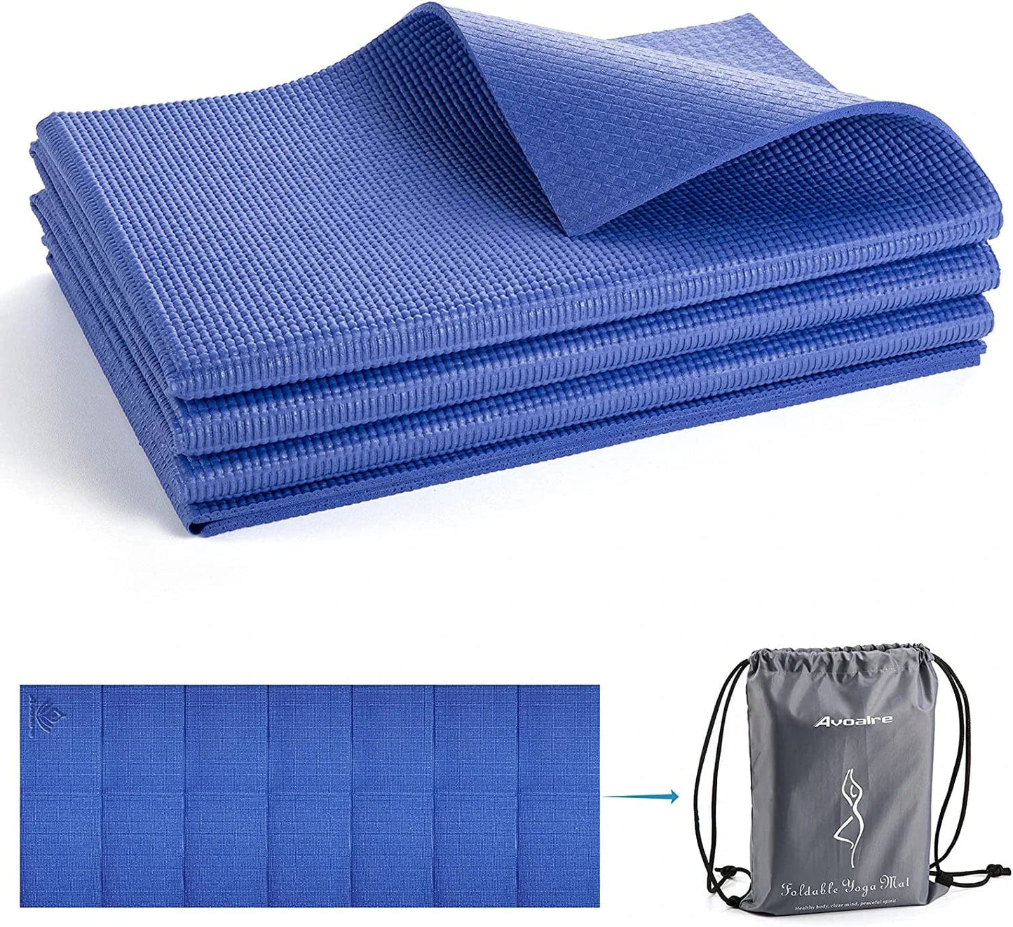 Avoalre Travel Yoga Mat 1/4Inch Thick Foldable Non Slip Exercise Mat Portable Eco Friendly Anti-Tear Fitnessmat with Carry Bag for Outdoor Yoga, Pilates Gym and Floor Workouts
