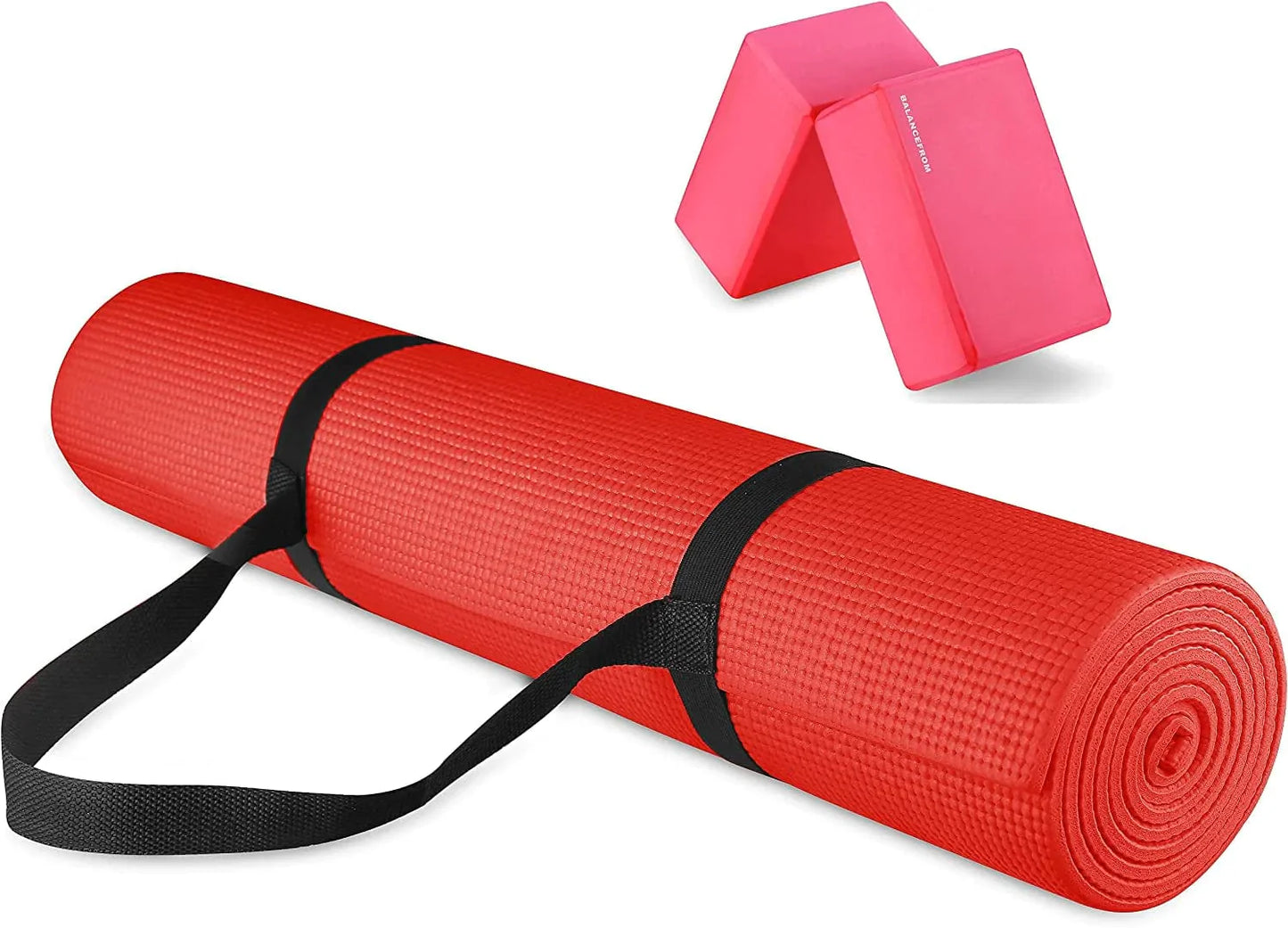 Balancefrom All Purpose 1/4-Inch High Density Anti-Tear Exercise Yoga Mat with Carrying Strap and Yoga Blocks