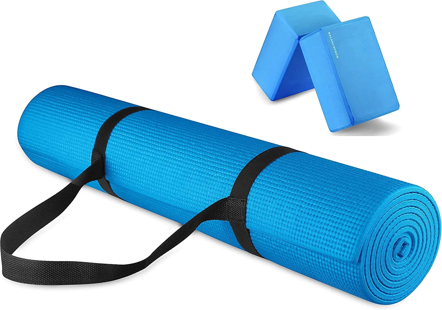 Balancefrom All Purpose 1/4-Inch High Density Anti-Tear Exercise Yoga Mat with Carrying Strap and Yoga Blocks