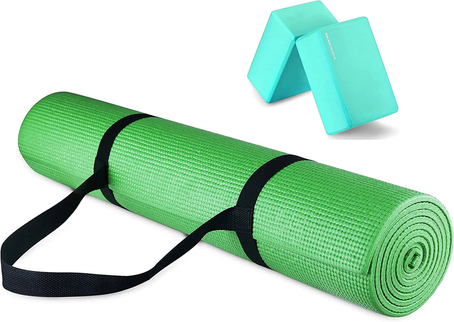Balancefrom All Purpose 1/4-Inch High Density Anti-Tear Exercise Yoga Mat with Carrying Strap and Yoga Blocks